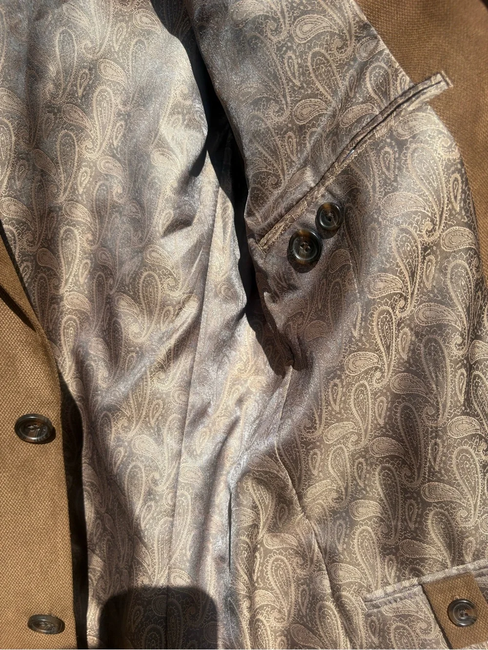 Murano Mens M Faux Suede Blazer Jacket Brown 2 Button Sport Coat Paisley Lining